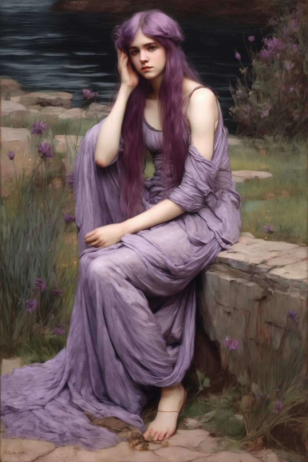 00467-4078323549-John William Waterhouse Style - full-body portrait of a young woman nymph with pastel violet hair.png